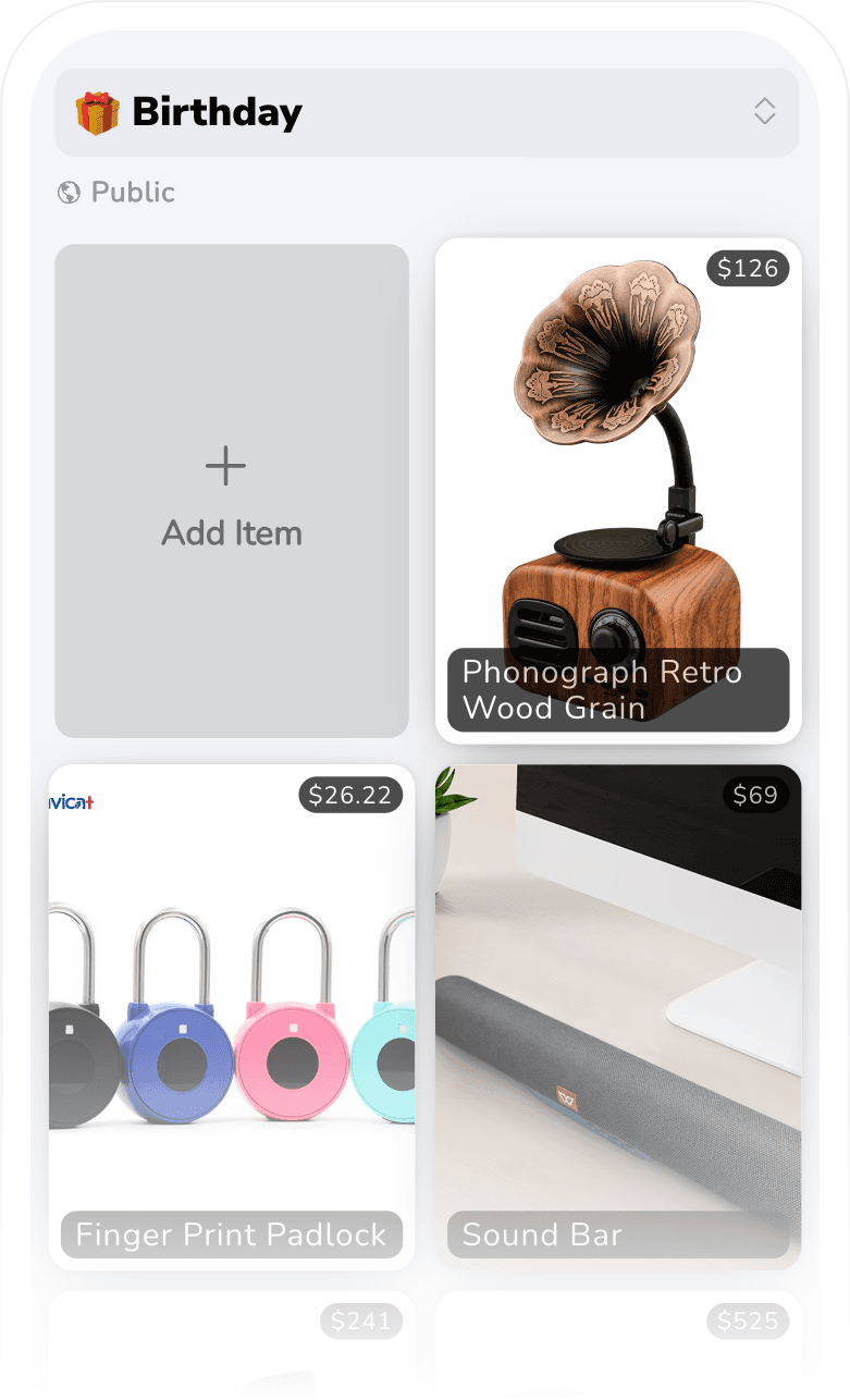 gift registry wishlist app screenshot