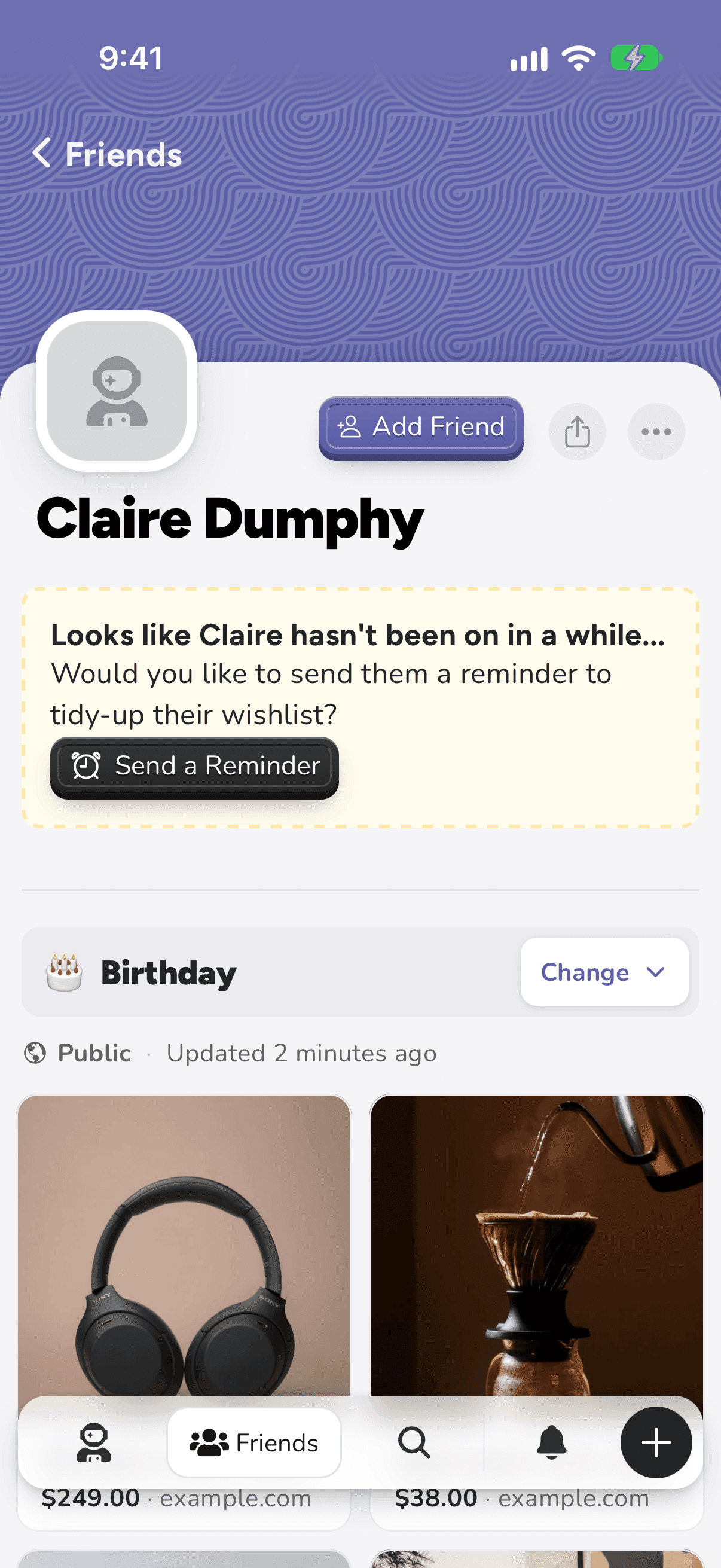 Claire Dumphy's profile on iPhone, with an Add Friend button