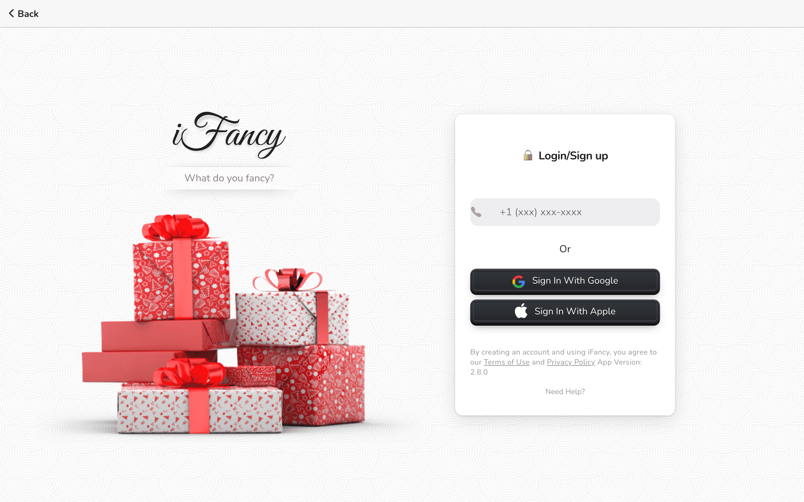 The Login/Sign up card, with a phone number field, Sign In With Google and Sign In With Apple