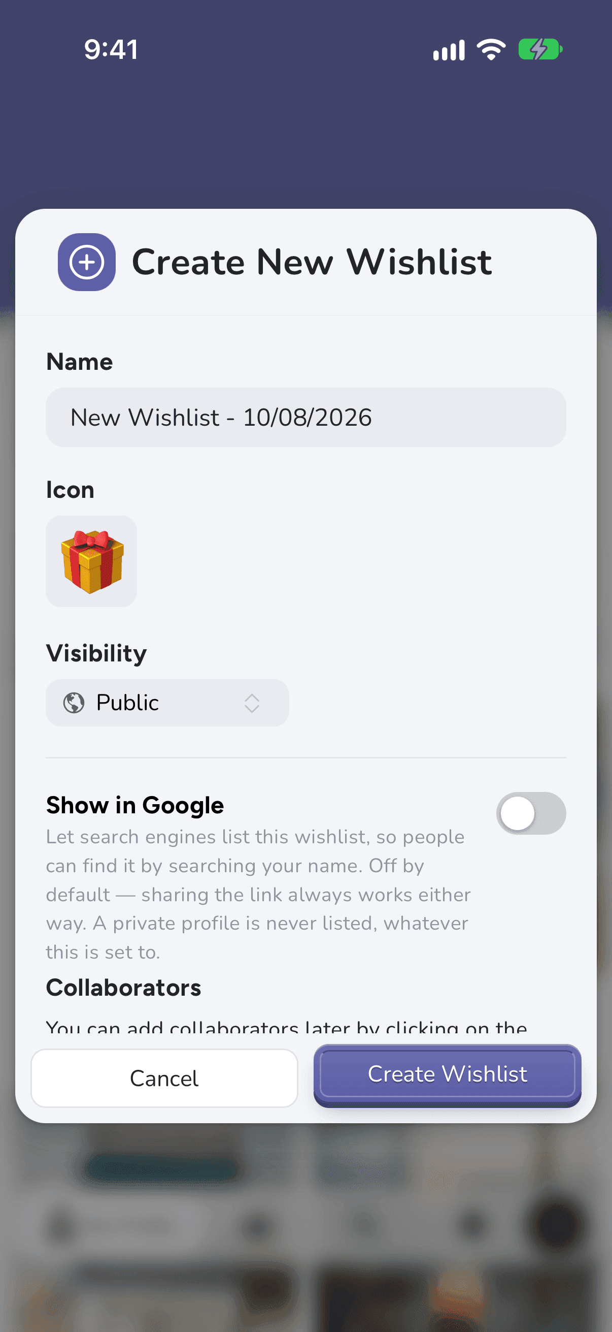 Create New Wishlist on iPhone